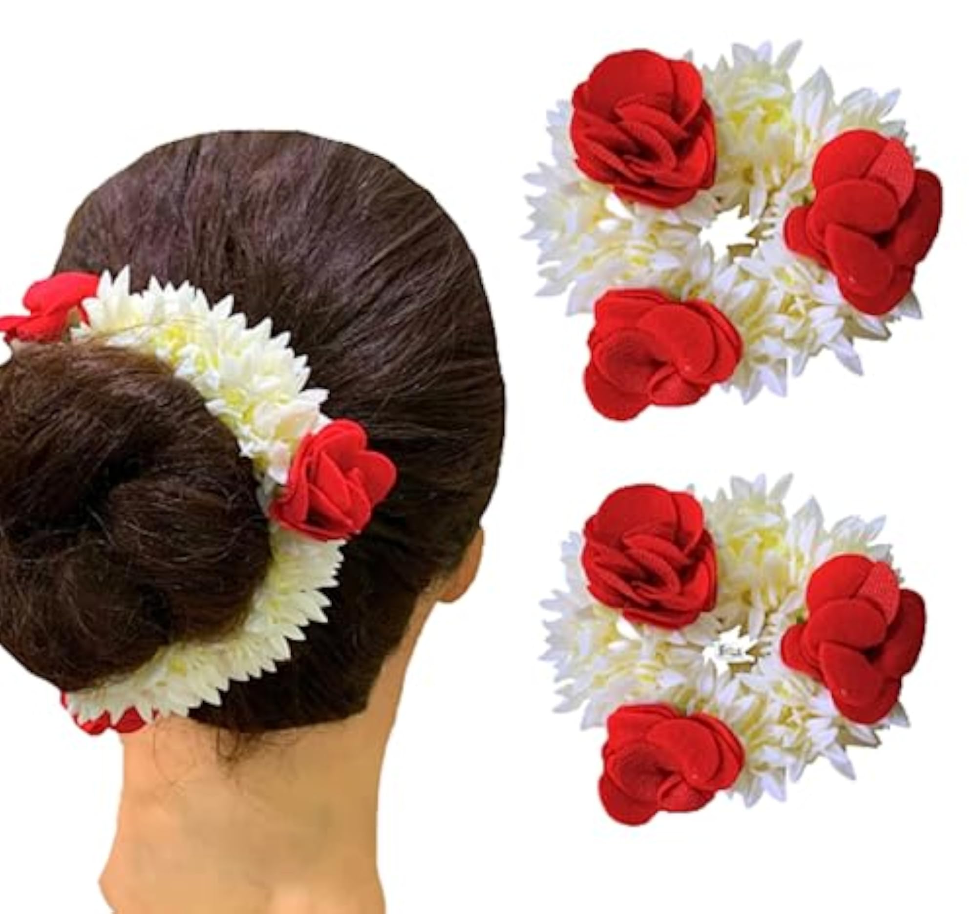 2 Pcs Stylish White Pearl Gajra Hair Rubber Bands